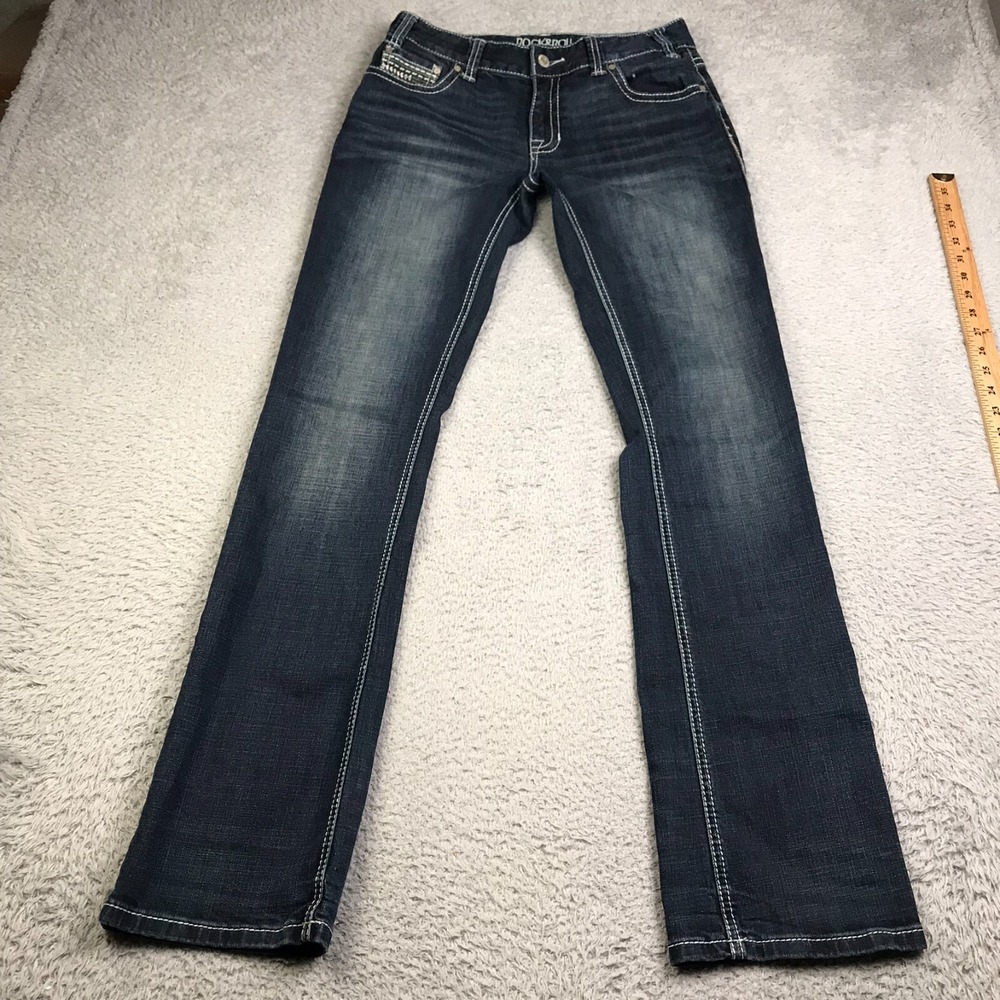 Rock & Roll Cowgirl Jeans Womens 26 (30x32) Mid Rise Boyfriend Dark Wash Western